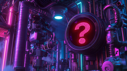 Fototapeta premium Futuristic Interior Design with Glowing Neon Lights and a Central Question Mark