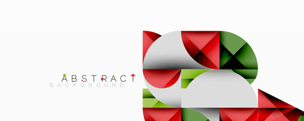 Abstract geometric artwork with overlapping circles and gradients, circle square triangle shapes background featuring sharp angular cuts, smooth shading, and structured layered composition