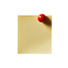 Photo of a sticky note with a red pin isolated on transparent white background clipping path, pen tool.