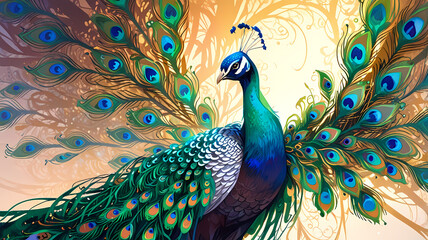 Fototapeta premium peacocks displaying their magnificent feathers