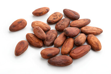 Obraz premium Pile of Dried Cacao Beans on White Background 