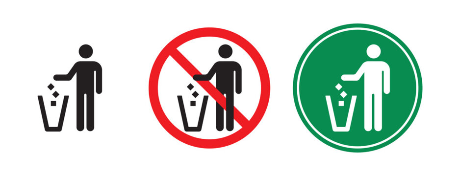 do not litter icon sign set