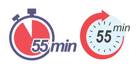 55 minutes icon set flat design