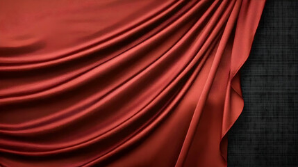 Luxurious red fabric draped elegantly over dark textured surface