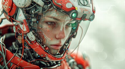 Futuristic Cyborg Portrait with Intricate Technology Components