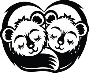 Cute sleeping animals isolated vector icon, cute sleeping animals silhouette vector illustration, cute sleeping animals line art vector design