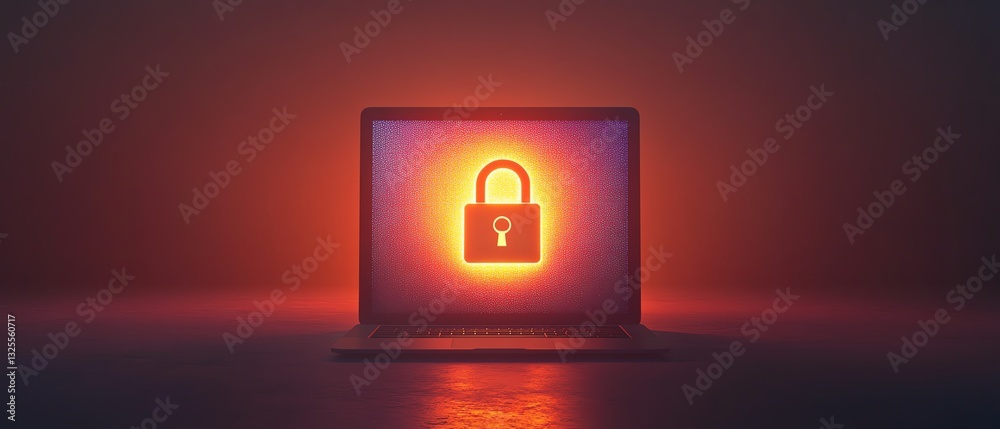Aufkleber open padlock symbol on shield displayed on laptop screen