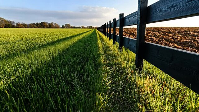 Rural landscape with a black wooden fence
