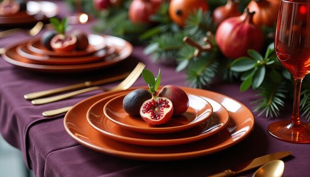 Orange and Purple Table Setting for Event Planning Websites, Party Blogs, Holiday Entertaining, Dining Decoration Inspiration