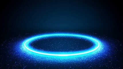 Glowing blue neon circle light effect on dark background.