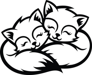 Cute sleeping animals isolated vector icon, cute sleeping animals silhouette vector illustration, cute sleeping animals line art vector design