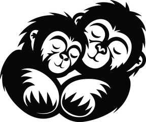 Cute sleeping animals isolated vector icon, cute sleeping animals silhouette vector illustration, cute sleeping animals line art vector design