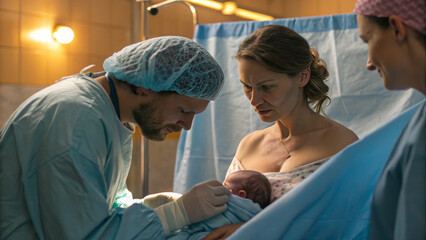 Mother on Operating Table During Cesarean Birth

