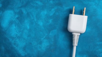 White Electrical Plug on Textured Blue Background for Energy Concept