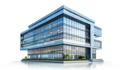 Modern office building with transparent background reflecting on white surface