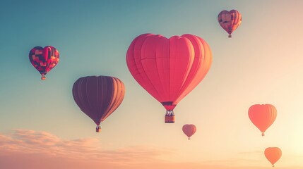 Obraz premium Floating Hearts: Air Balloons in a Romantic Sky Celebration of Love