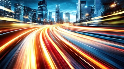 Fototapeta premium Neon Lights and Dynamic Lines in Urban Landscape