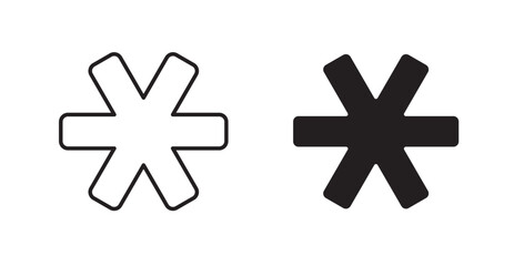 Asterisk filled and outlined icons vectors on white background