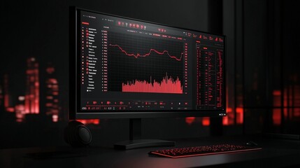 Stock market data displayed on a computer screen at night.