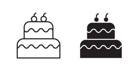Cake birthday filled and outlined icons vectors on white background