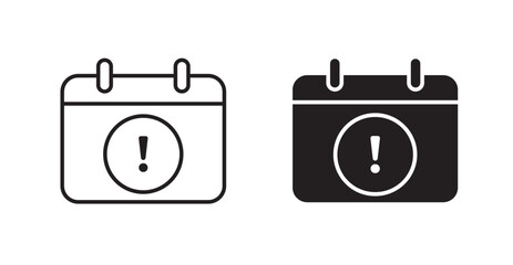 Calendar exclamation filled and outlined icons vectors on white background