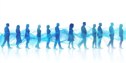 Naklejka premium Silhouetted Figures in Motion with Blue Smoke Effect Behind Them