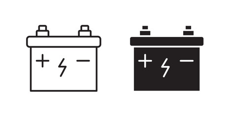 Car battery filled and outlined icons vectors on white background