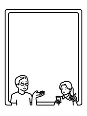 医者と看護師のイラストのフレーム　線画のみ