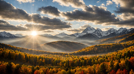 autumn sunset in the mountains. ai generated