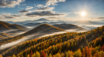 autumn sunset in the mountains. ai generated