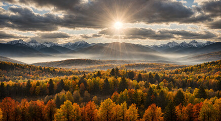 autumn sunset in the mountains. ai generated