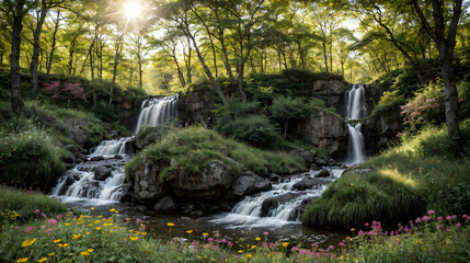 waterfall in the forest. ai generated