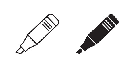 Highlighter filled and outlined icons vectors on white background