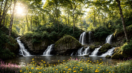 waterfall in the forest. ai generated