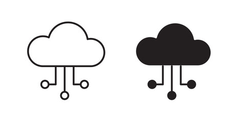 Network cloud filled and outlined icons vectors on white background