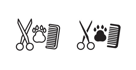 Pet grooming filled and outlined icons vectors on white background