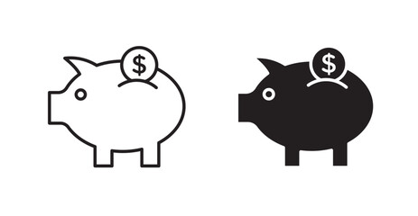 Piggy bank filled and outlined icons vectors on white background