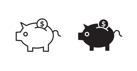 Piggy bank filled and outlined icons vectors on white background