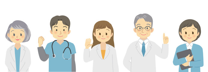 福祉、医療従事者の人物のベクターイラスト素材／医者／薬剤師／看護師／上半身／バストアップ／主線なし

