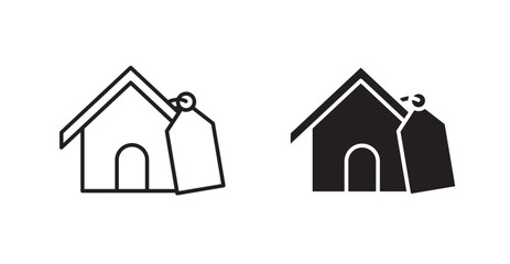 Selling or rent home filled and outlined icons vectors on white background
