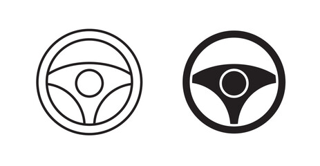 Steering wheel filled and outlined icons vectors on white background