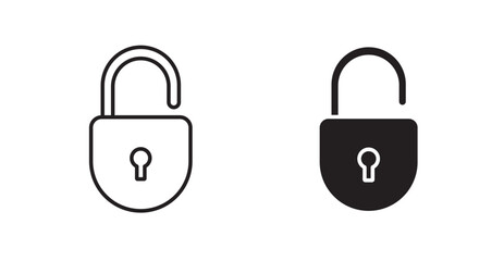 Unlock filled and outlined icons vectors on white background