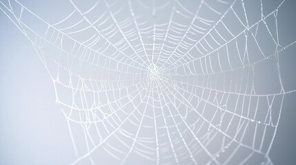 Fototapeta premium Intricate Spider Web with Dew Drops on Light Background