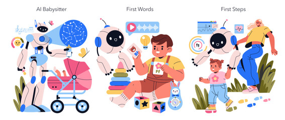 AI Co Parent. Flat Vector Illustration