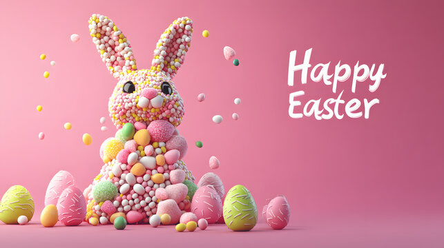 rabbit, easter, bunny, toy, animal, holiday, pink, cartoon, egg, love, celebration, vector, baby, illustration, eggs, spring, hare, isolated, card, decoration, rabbits, object, seasonal, child