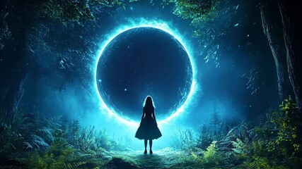Enigmatic portal in a mystical forest at night - Powered by Adobe