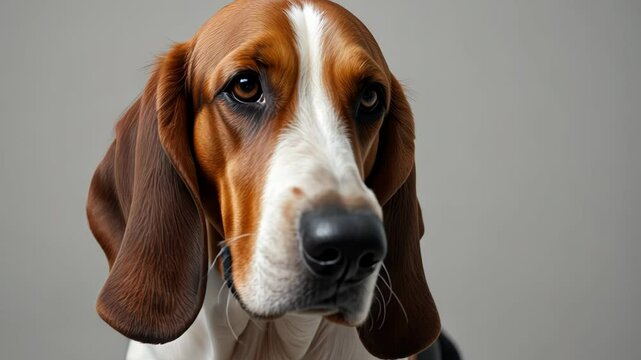  Portrait of a beagle with droopy ears and soulful eyes