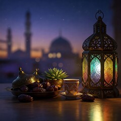 Ramadan Night Dates, Coffee, and a Glowing Lantern