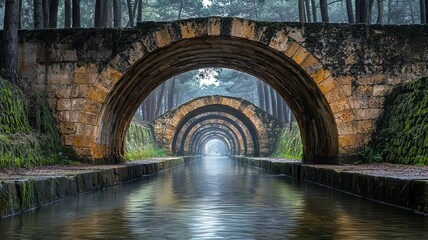 Fototapeta premium Water flowing through a maze of aqueducts in an ancient city, showcasing the engineering marvel of controlling water s power, ancient aqueduct, human harnessing water, 3D render