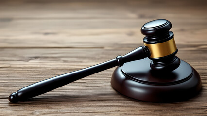 Legal Sanctions Concept with Wooden Gavel and Gold Text on Dark Wooden Background – Justice, Law, and Authority Symbol